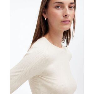 Madewell Ribbed Crewneck Long-Sleeve Tee M Heather Cream | Quiet Luxury NWT M